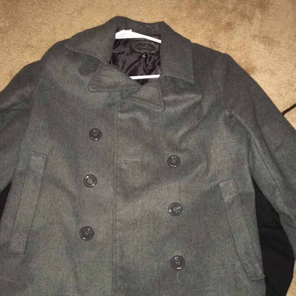 Grey pea coat with big buttons